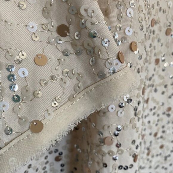 H and M Ivory Sequin Short Sleeve Boxy Blouse Top Medium - Picture 15 of 16